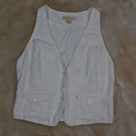 Michael Kors White Linen Vest Size Large - Picture 8 of 10